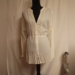 Eddie Bauer Cream Lace Button-Up Shirt